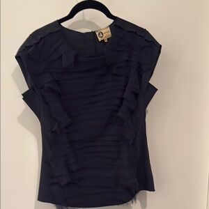 Lanvin Blue Ruffled Blouse with Short Sleeves